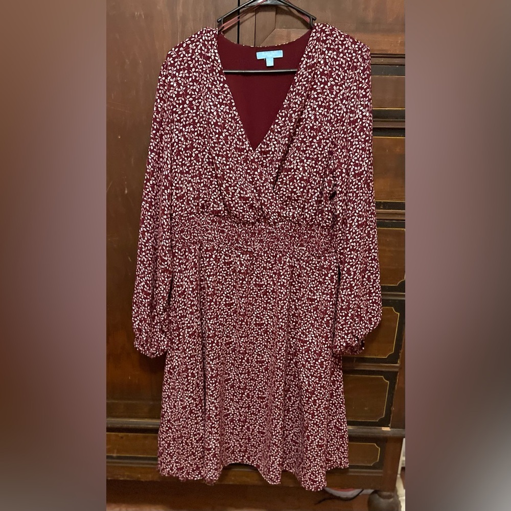 Draper James Burgundy Long Sleeve Floral Dress